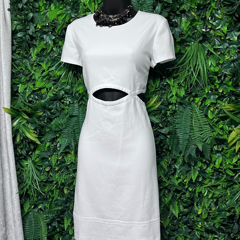 Carol Bassi Dress Size US 8 BR 40 Cream Cutout Waist Short Sleeve Cocktail 3956